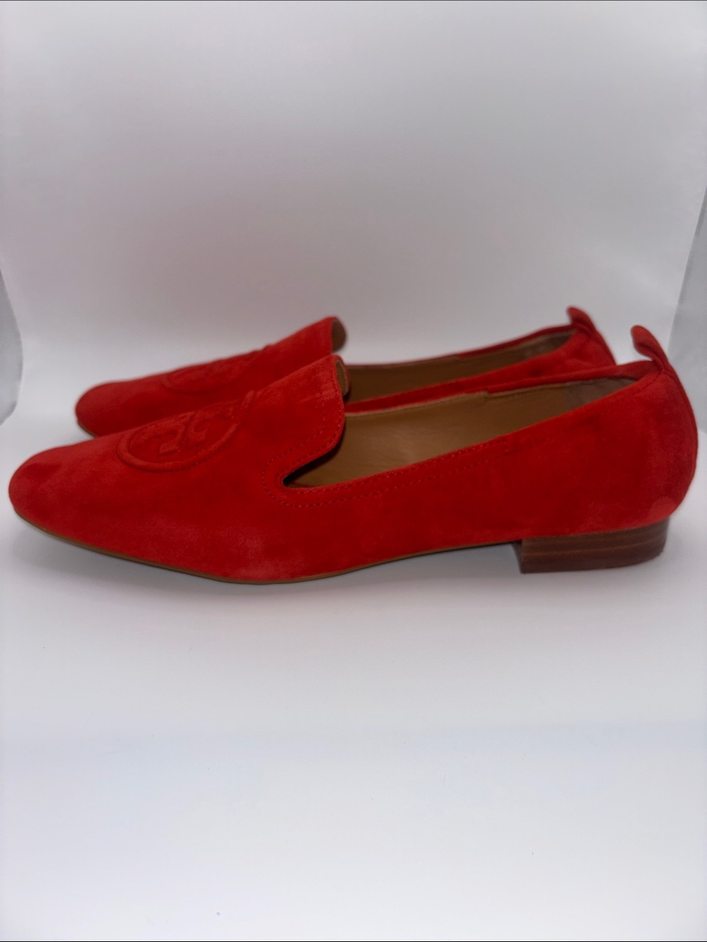 Tory Burch Red Suede Slip-On Loafers - Picture 8 of 14